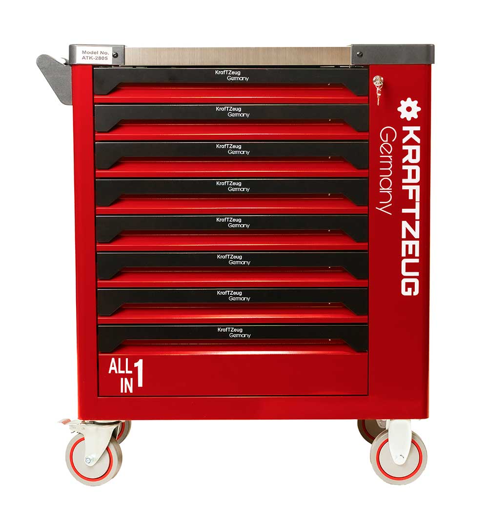 251 Piece Tool Cabinet Complete With Red Tools, 8 Drawer Tool Chest