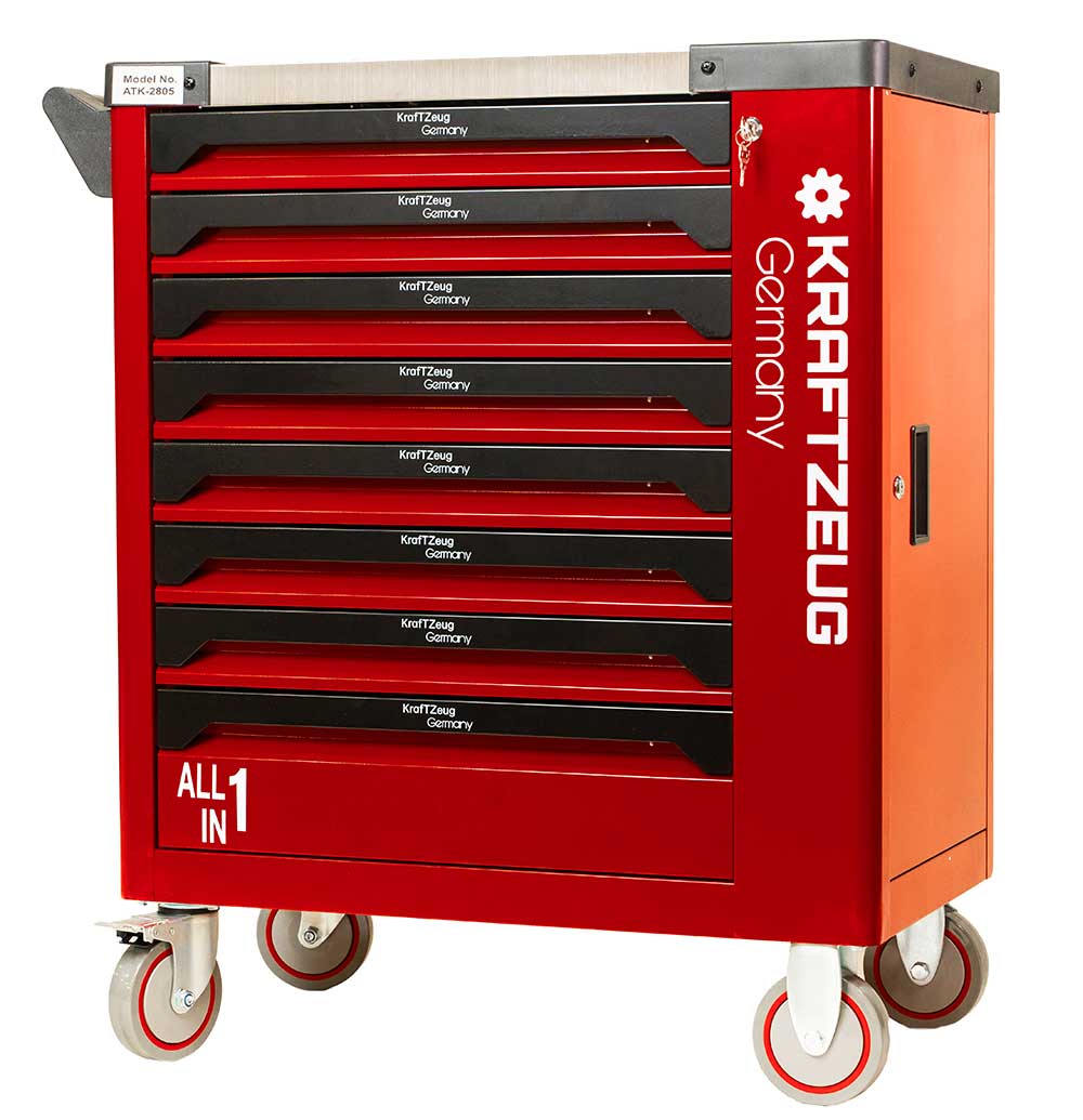 251 Piece Tool Cabinet Complete With Red Tools, 8 Drawer Tool Chest