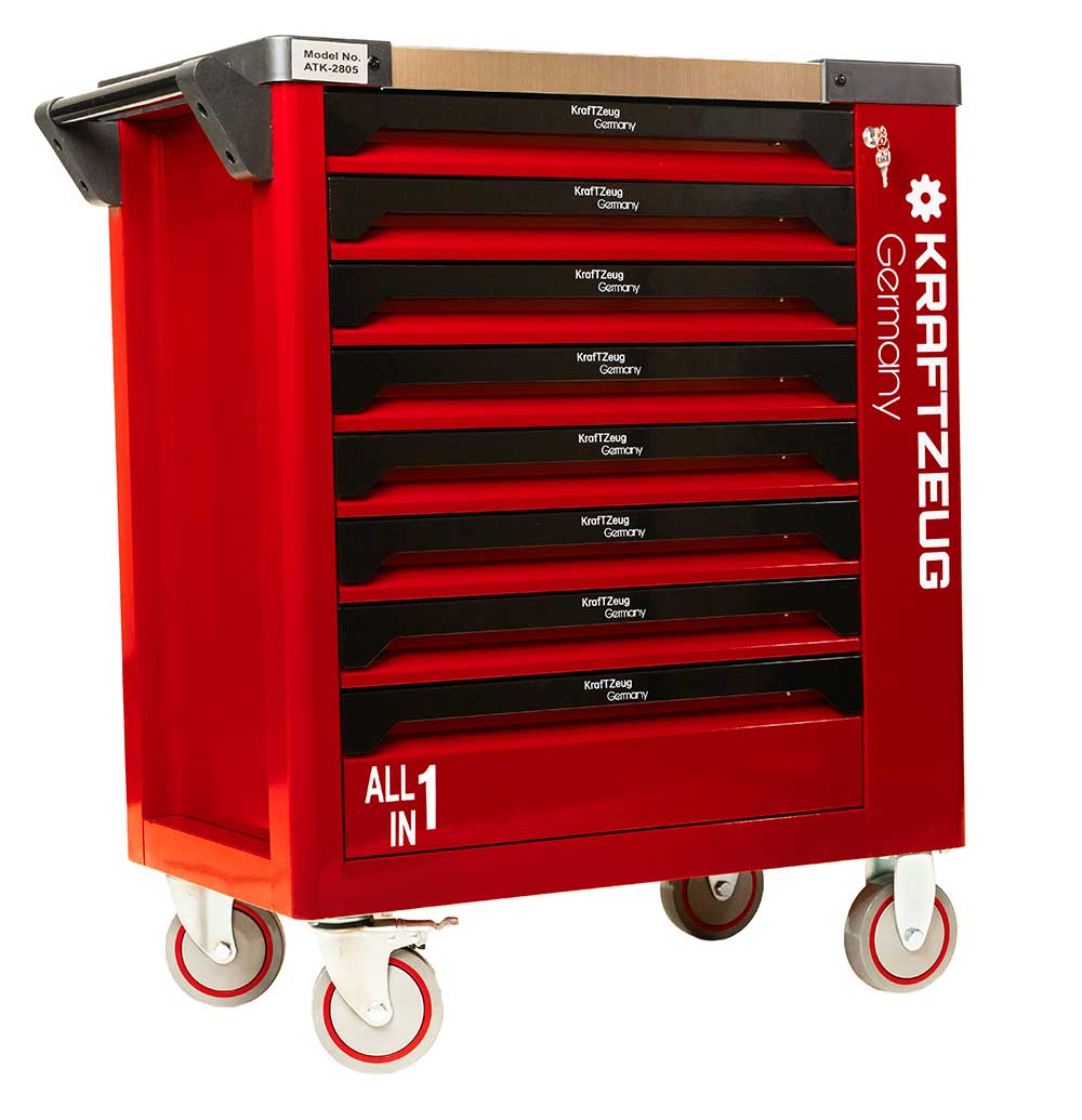 251 Piece Tool Cabinet Complete With Red Tools, 8 Drawer Tool Chest