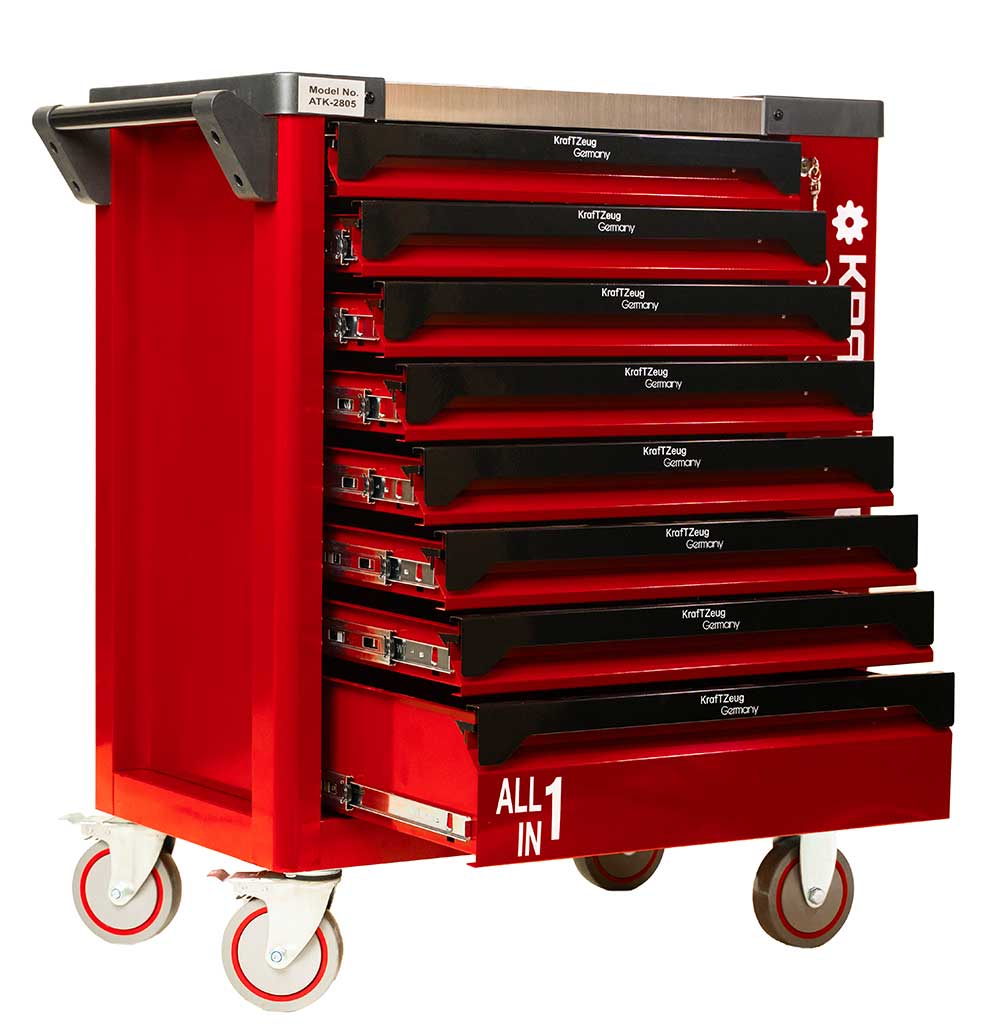 251 Piece Tool Cabinet Complete With Red Tools, 8 Drawer Tool Chest