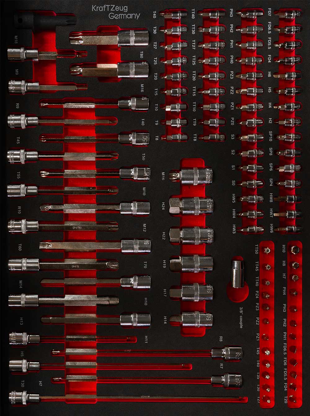 251 Piece Tool Cabinet Complete With Red Tools, 8 Drawer Tool Chest